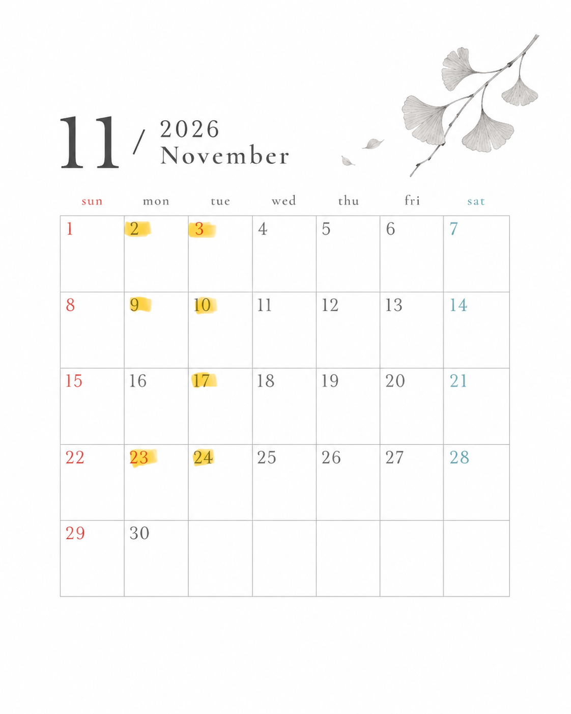 2026年11月の定休日のお知らせ｜湘南台の美容室 ハモニスヘアー