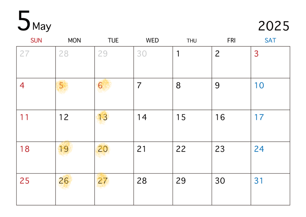 🔳5月定休日のお知らせ🔳GWの営業
