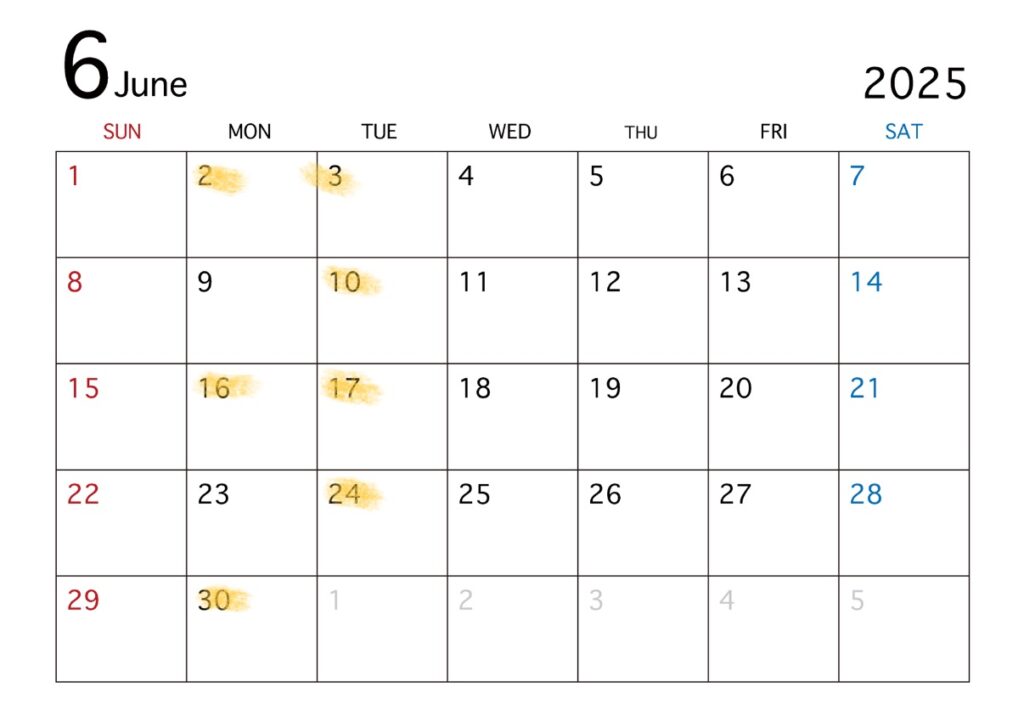 🌿【6月定休日のお知らせ】🌿